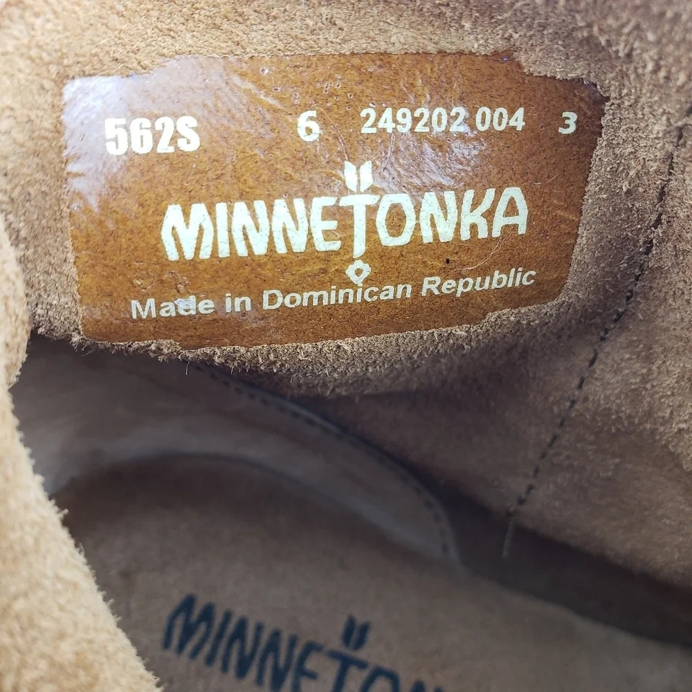Minnetonka Fringe Boots Size 6 Tan Brown Suede Moccasins Ankle Booties Western - Picture 7 of 11